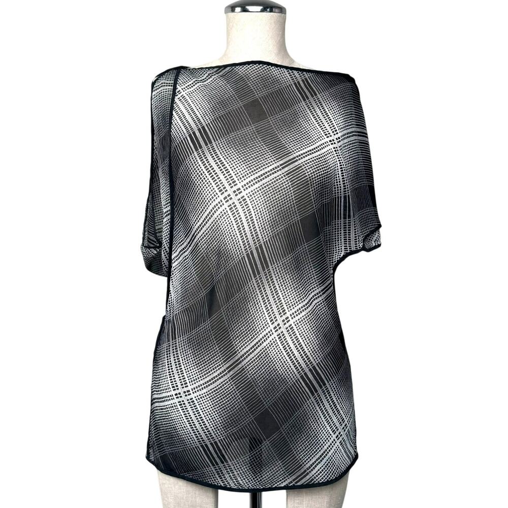 BCBGMaxAzria Black and White Plaid Sheer Blouse